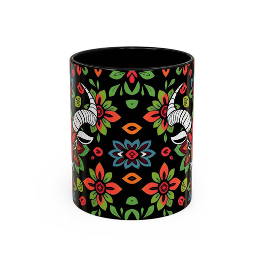 Accent Coffee Mug, Taurus, Zodiac v2. Flower Pattern, (11, 15oz)