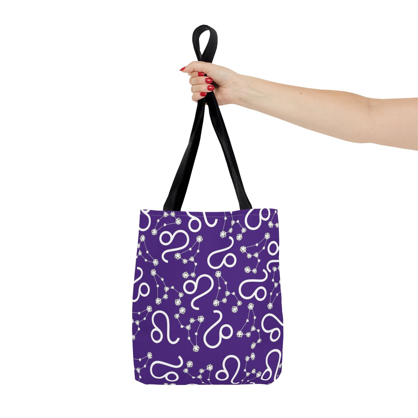 Tote Bag, Leo Zodiac Sign, AOP, (Purple, White)