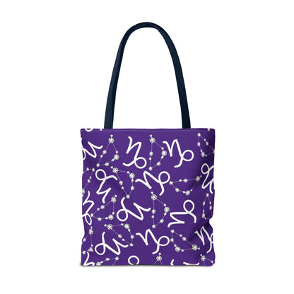 Tote Bag, Capricorn Zodiac Sign, AOP, (Purple, White)