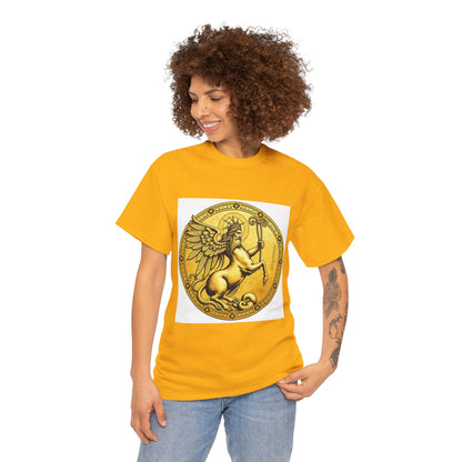 Unisex Heavy Cotton T-Shirt, Golden Angel Coin, Virgo Zodiac Design