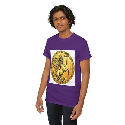 Unisex Heavy Cotton T-Shirt, Golden Angel Coin, Virgo Zodiac Design