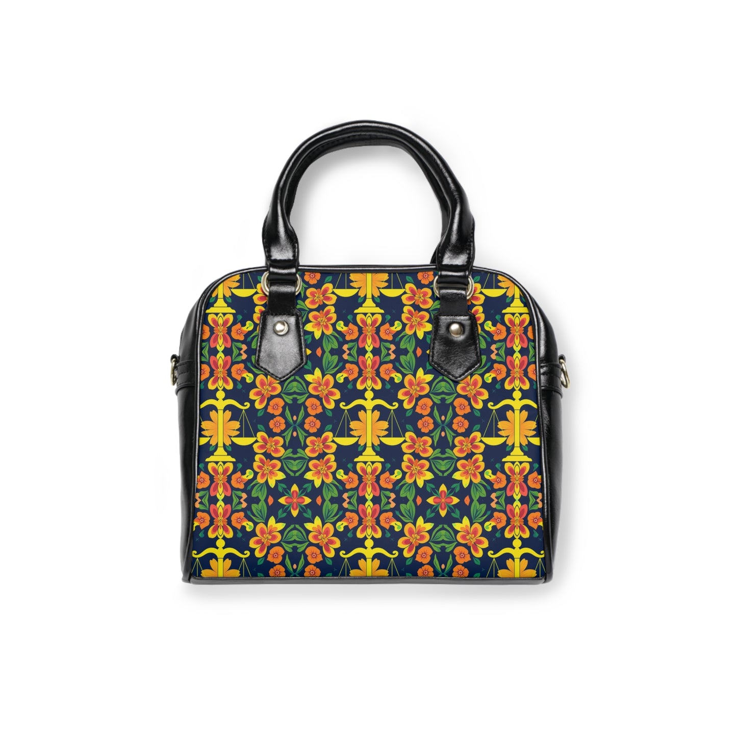 Shoulder Handbag, Libra, Zodiac v2, Flower Pattern