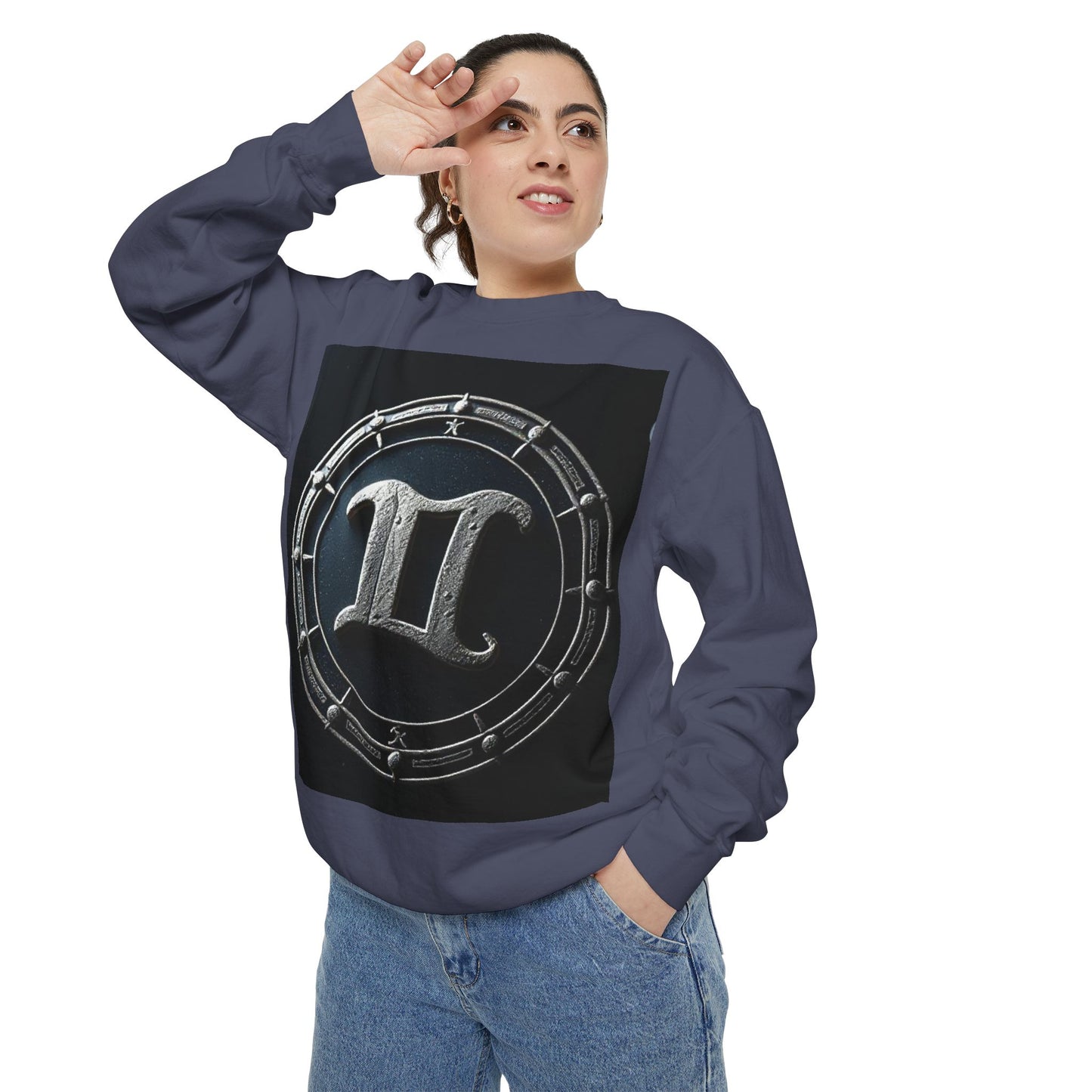 Garment-Dyed Sweatshirt, Unisex, Space Symbol Design v1, Gemini