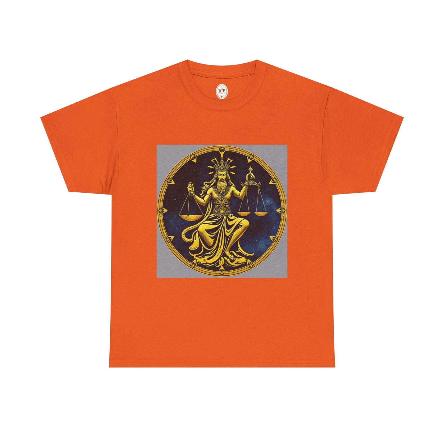 Unisex Heavy Cotton T-Shirt, Gold Libra God, Zodiac Design