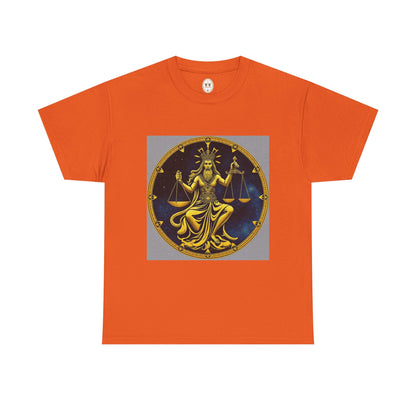 Unisex Heavy Cotton T-Shirt, Gold Libra God, Zodiac Design