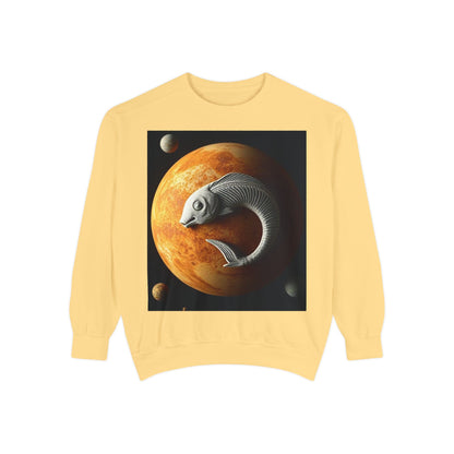 Garment-Dyed Sweatshirt, Unisex, Space Animal Design, Pisces