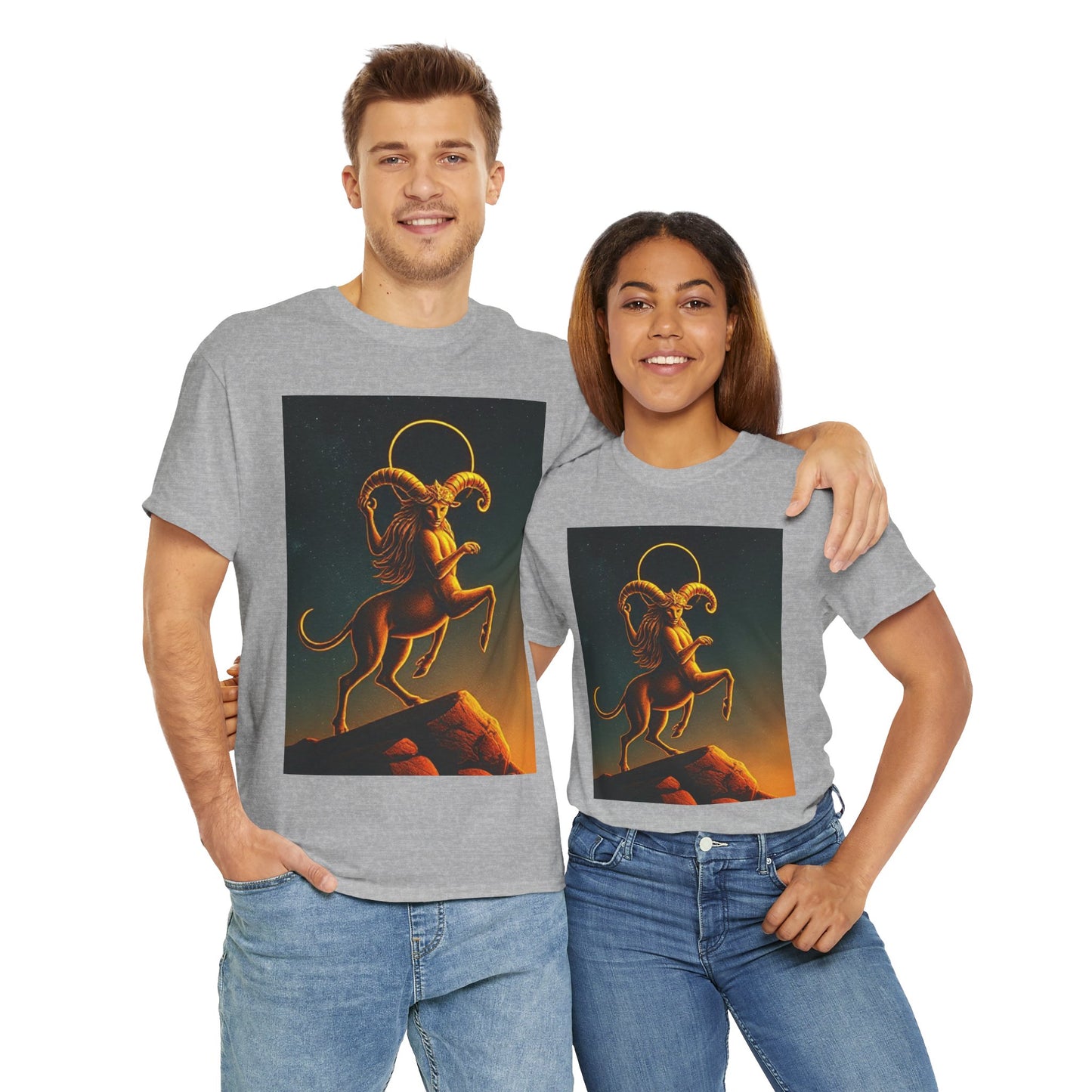 Unisex Heavy Cotton T-Shirt, Mountain Top, Aries Zodiac Design