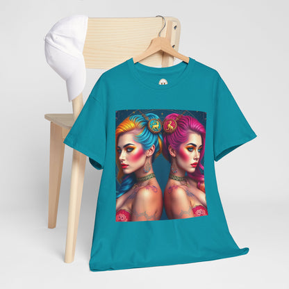 Unisex Heavy Cotton T-Shirt, Gemini, Zodiac v2, Sexy Art