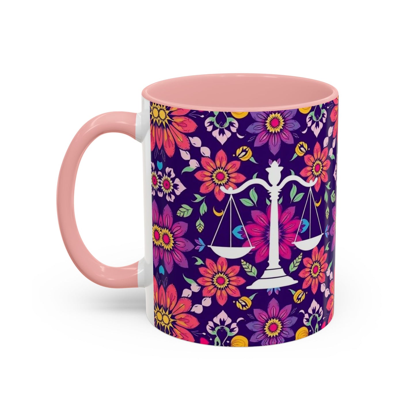 Accent Coffee Mug, Libra, Zodiac v3, Flower Pattern, (11, 15oz)