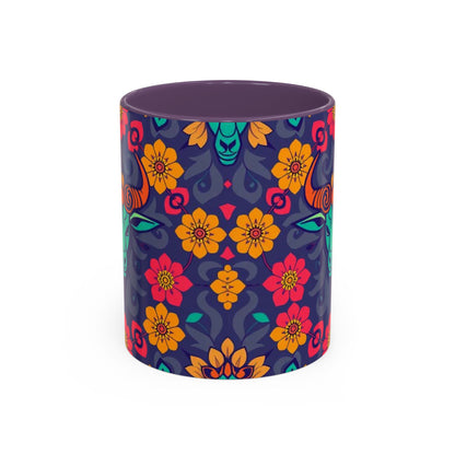 Accent Coffee Mug, Taurus, Zodiac. Flower Pattern, (11, 15oz)