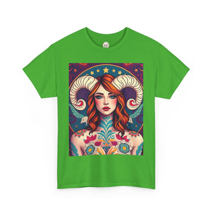Unisex Heavy Cotton T-Shirt, Aries, Zodiac v1, Sexy Art