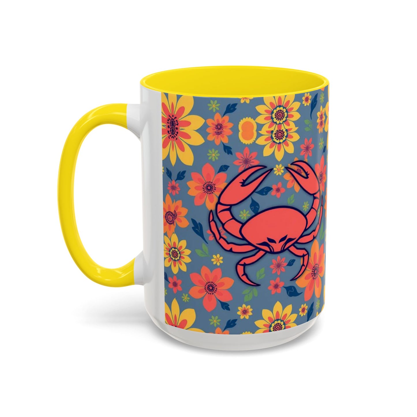 Accent Coffee Mug, Cancer, Zodiac v1, Flower Pattern, (11, 15oz)