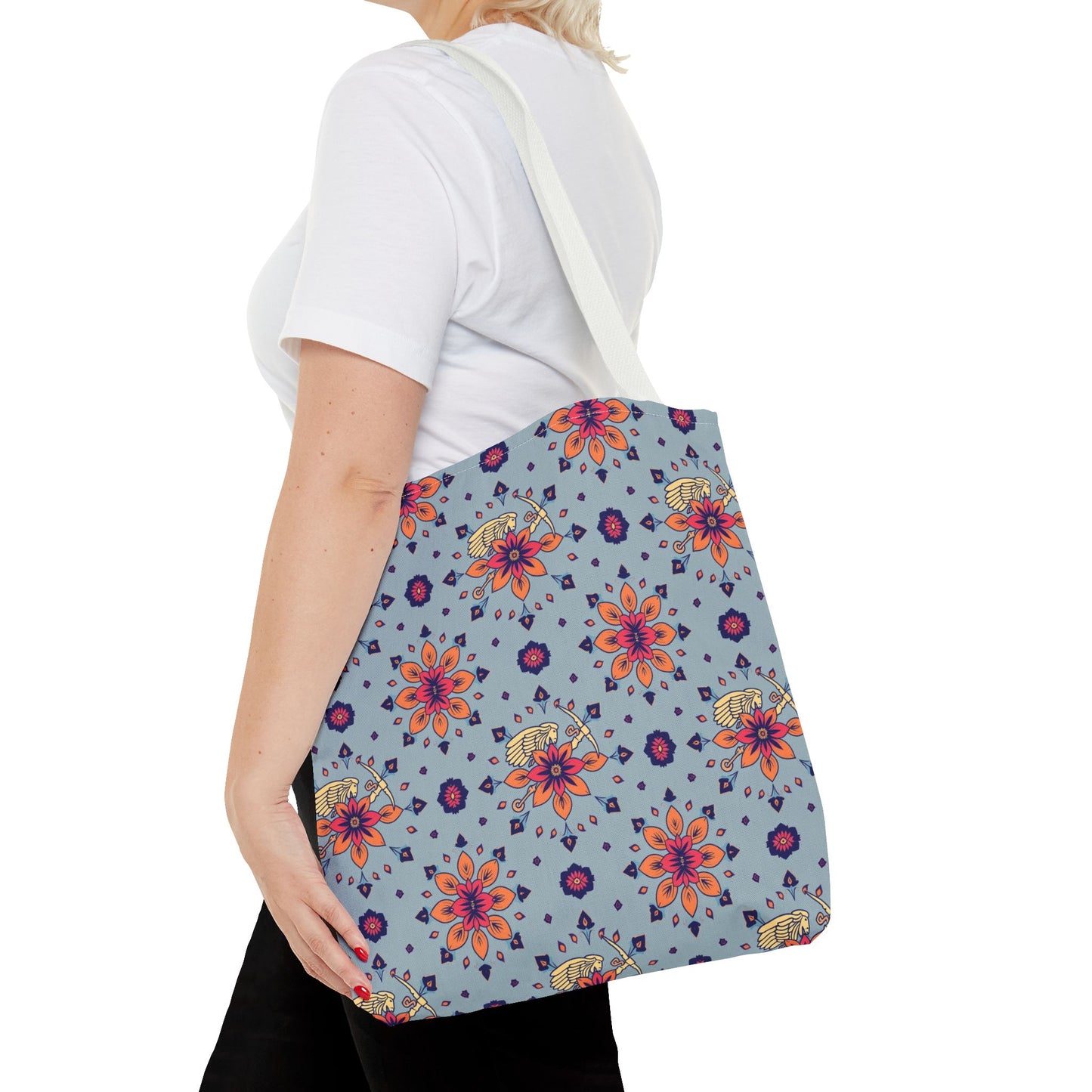 Tote Bag, (AOP), Sagittarius, Zodiac v1, Flower Pattern