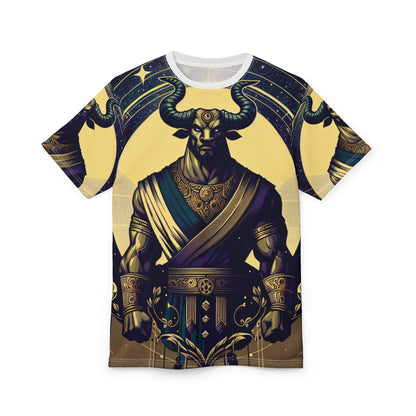 Unisex Cut & Sew T-Shirt (AOP), Minotaur, Taurus Zodiac Design, Regular fit, 100% Polyester