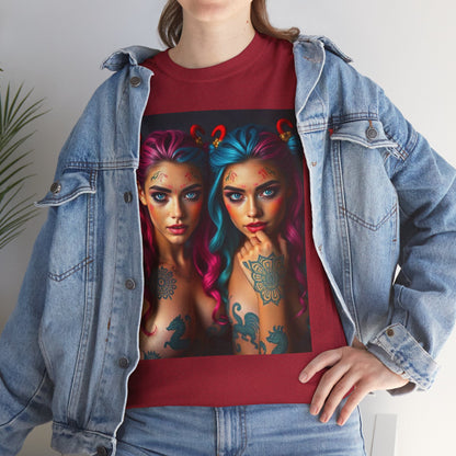 Unisex Heavy Cotton T-Shirt, Gemini, Zodiac v1, Sexy Art