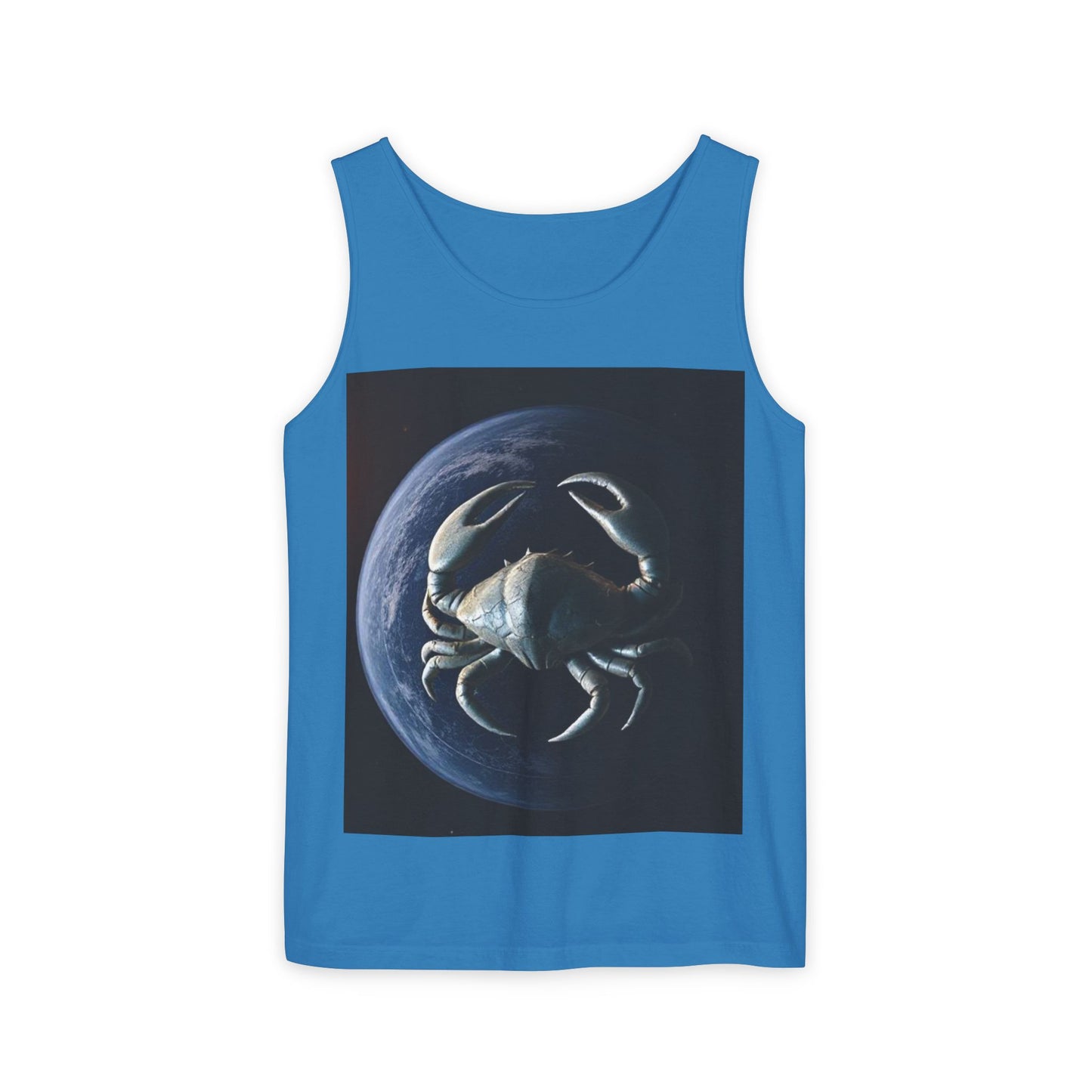 Unisex Garment-Dyed, Tank Top, Cancer Design, Planet Crab, 100% US cotton