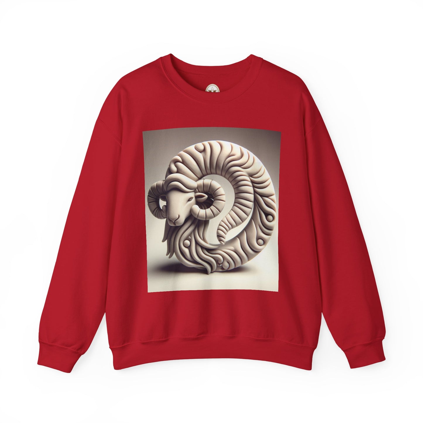 Unisex Heavy Blend™ Crewneck Sweatshirt, Round Statue, Aries Zodiac Design