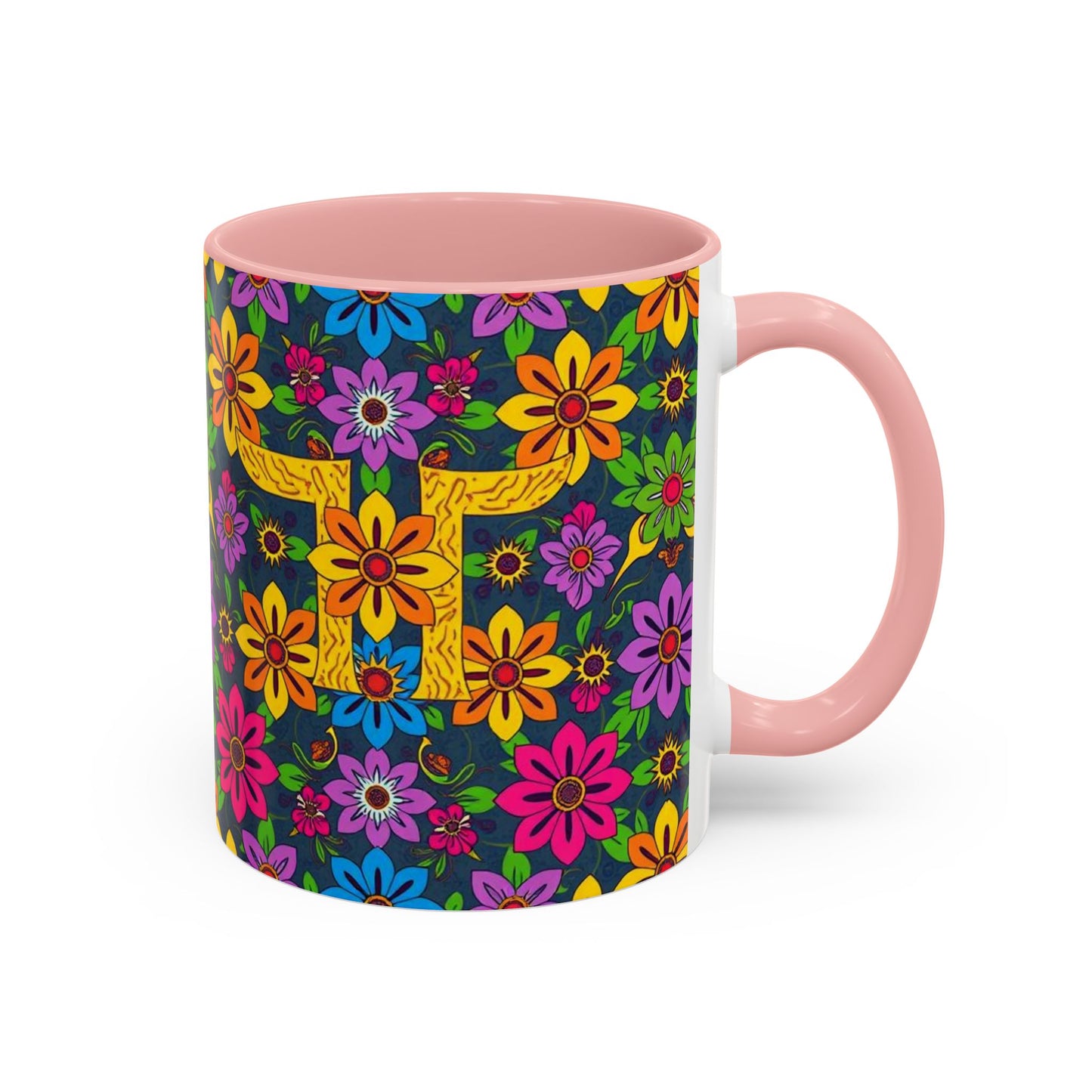 Accent Coffee Mug, Gemini, Zodiac v3, Flower Pattern, (11, 15oz)