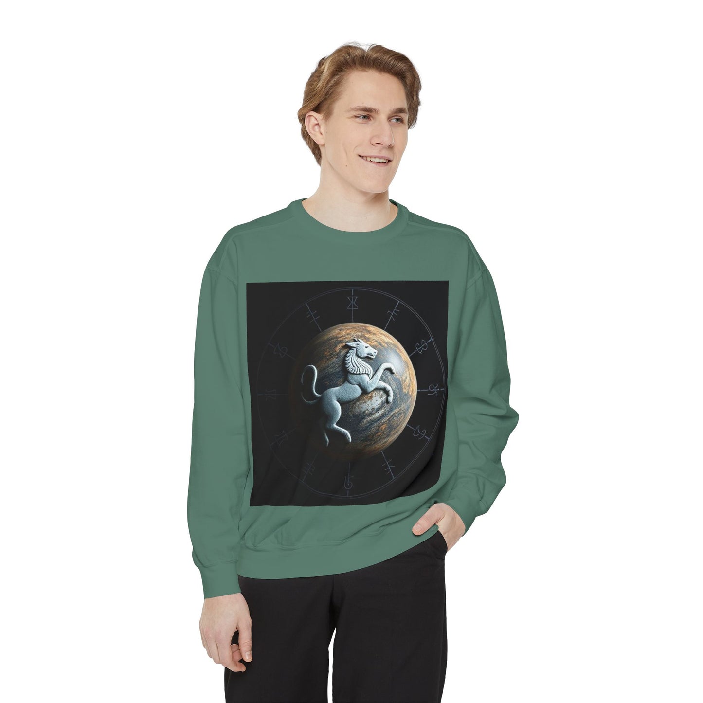 Garment-Dyed Sweatshirt, Unisex, Space Animal Design, Aquarius