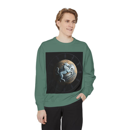 Garment-Dyed Sweatshirt, Unisex, Space Animal Design, Aquarius