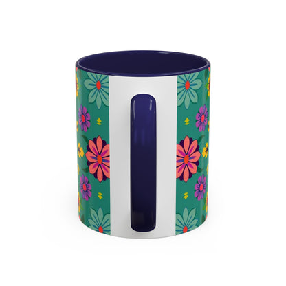 Accent Coffee Mug, Aquarius, Zodiac v3, Flower Pattern, (11, 15oz)