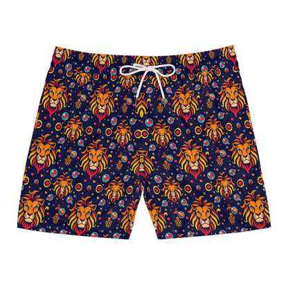 Men's Mid-Length Swim Shorts, (AOP), Leo, Zodiac v3, Bubble Pattern