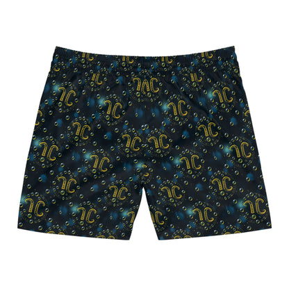Men's Mid-Length Swim Shorts, (AOP), Aquarius, Zodiac v1, Bubble Pattern