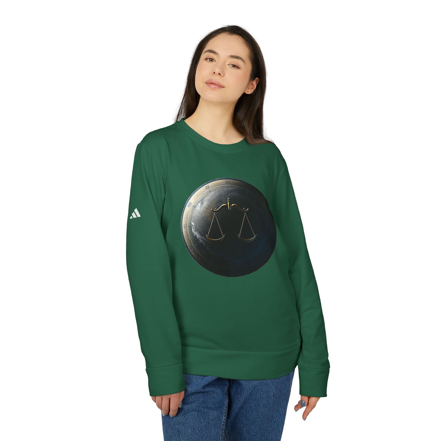 Adidas, Unisex Fleece Crewneck Sweatshirt, Libra, Planet Symbol, Zodiac