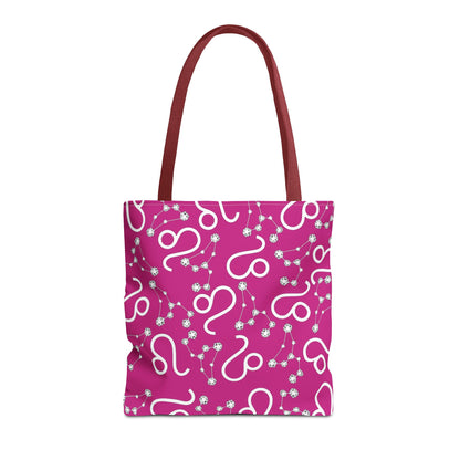 Tote Bag, Leo Zodiac Sign, AOP, (Pink, White)