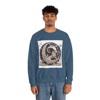 Unisex Heavy Blend™ Crewneck Sweatshirt, Stone Moon, Capricorn Zodiac Design