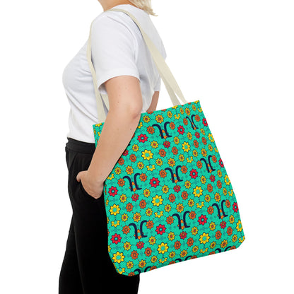 Tote Bag, (AOP), Aquarius, Zodiac, Flower Pattern