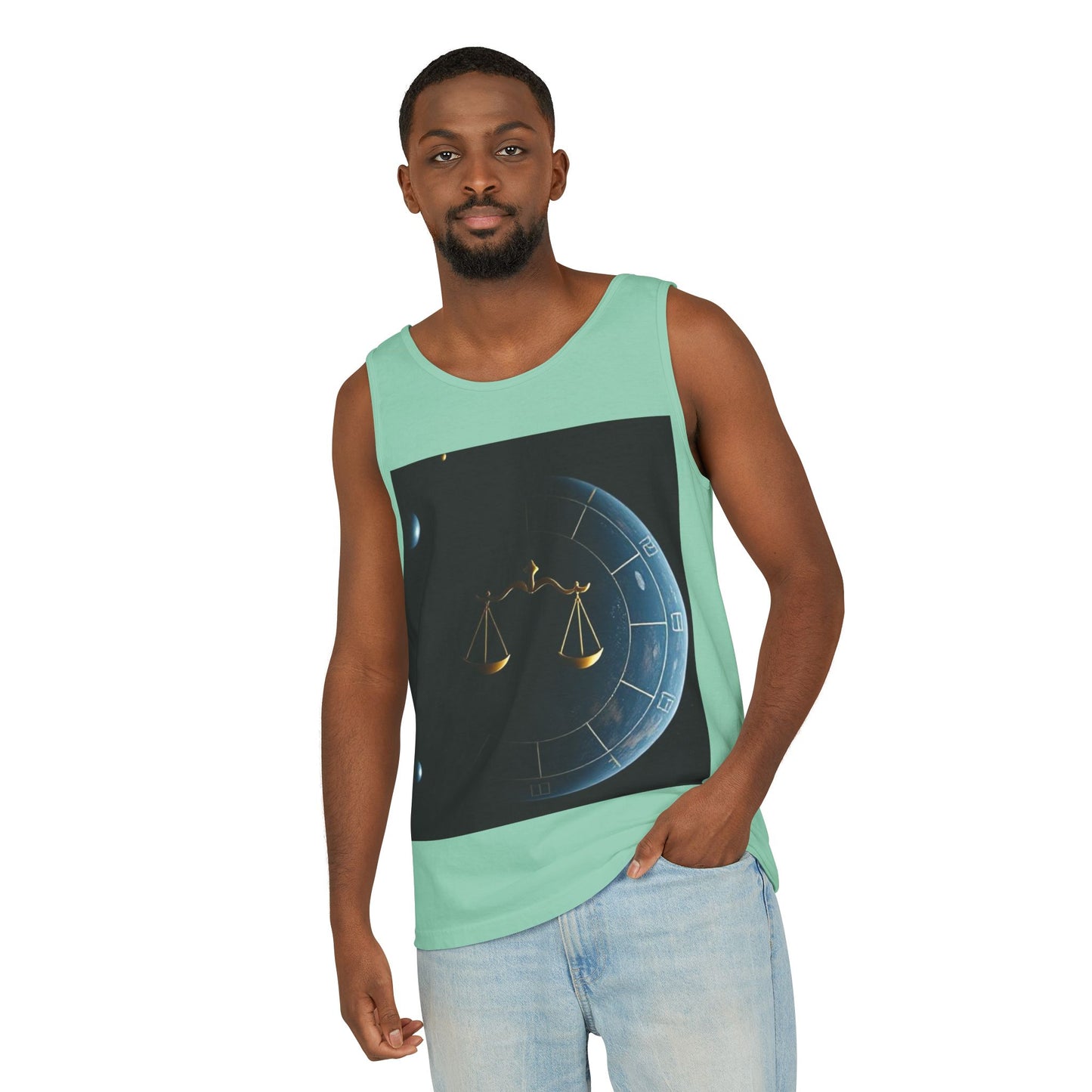 Unisex Garment-Dyed, Tank Top, Libra Design, Space Scale, 100% US cotton