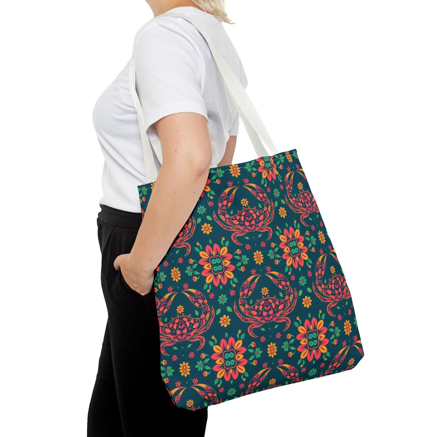 Tote Bag (AOP), Cancer, Zodiac v2, Flower Pattern