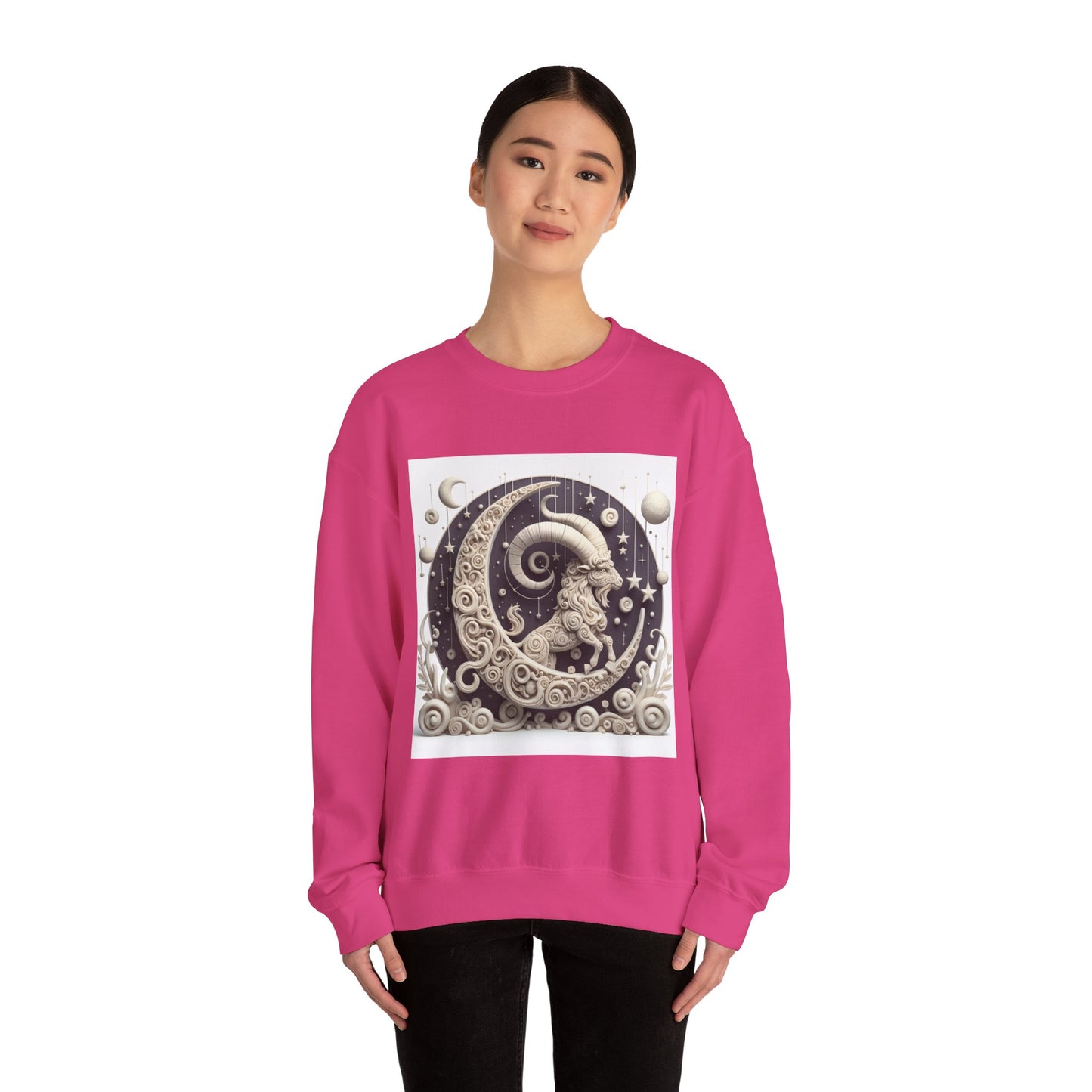 Unisex Heavy Blend™ Crewneck Sweatshirt, Stone Moon, Capricorn Zodiac Design
