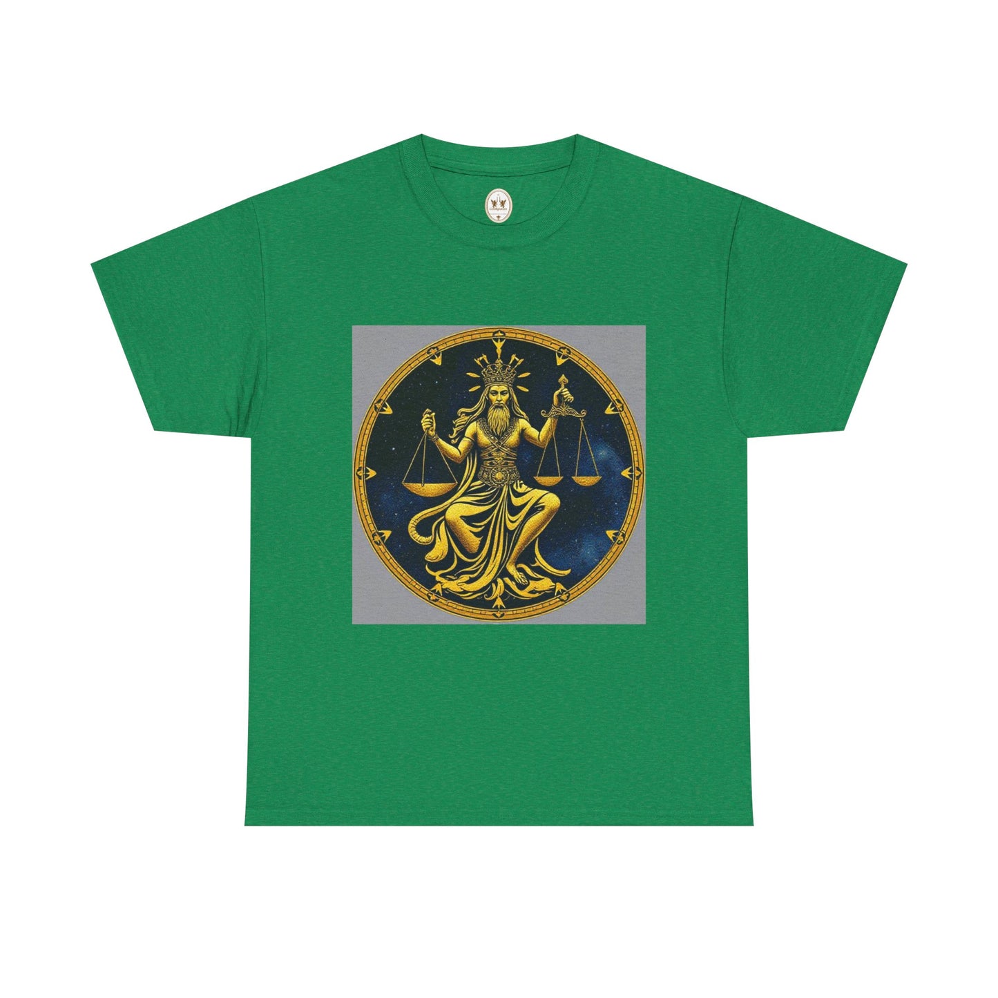 Unisex Heavy Cotton T-Shirt, Gold v1, Libra God, Zodiac Design