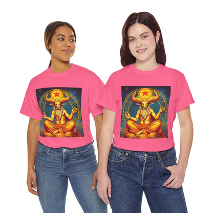 Unisex Heavy Cotton T-Shirt, Meditating Bull, Taurus Zodiac Design