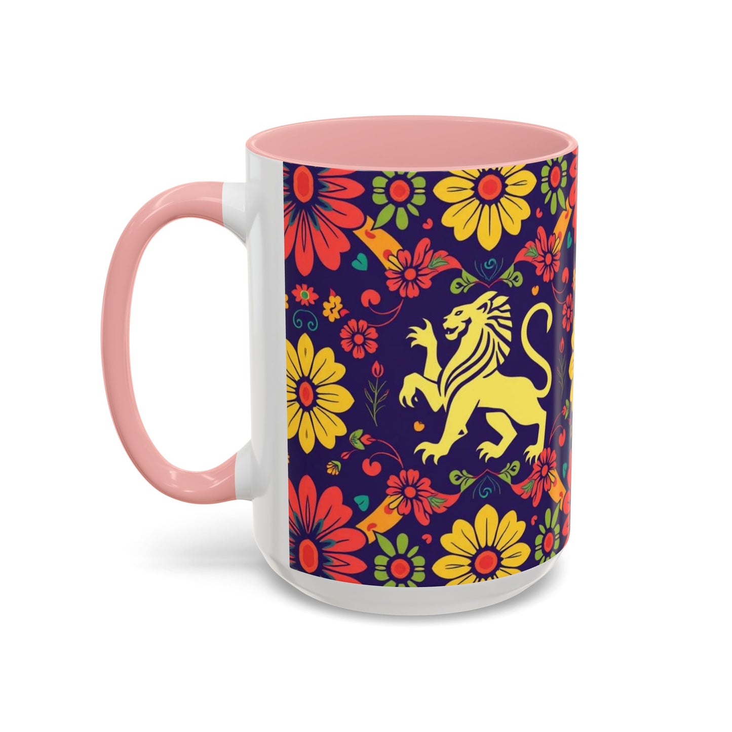 Accent Coffee Mug, Leo, Zodiac v3, Flower Pattern, (11, 15oz)