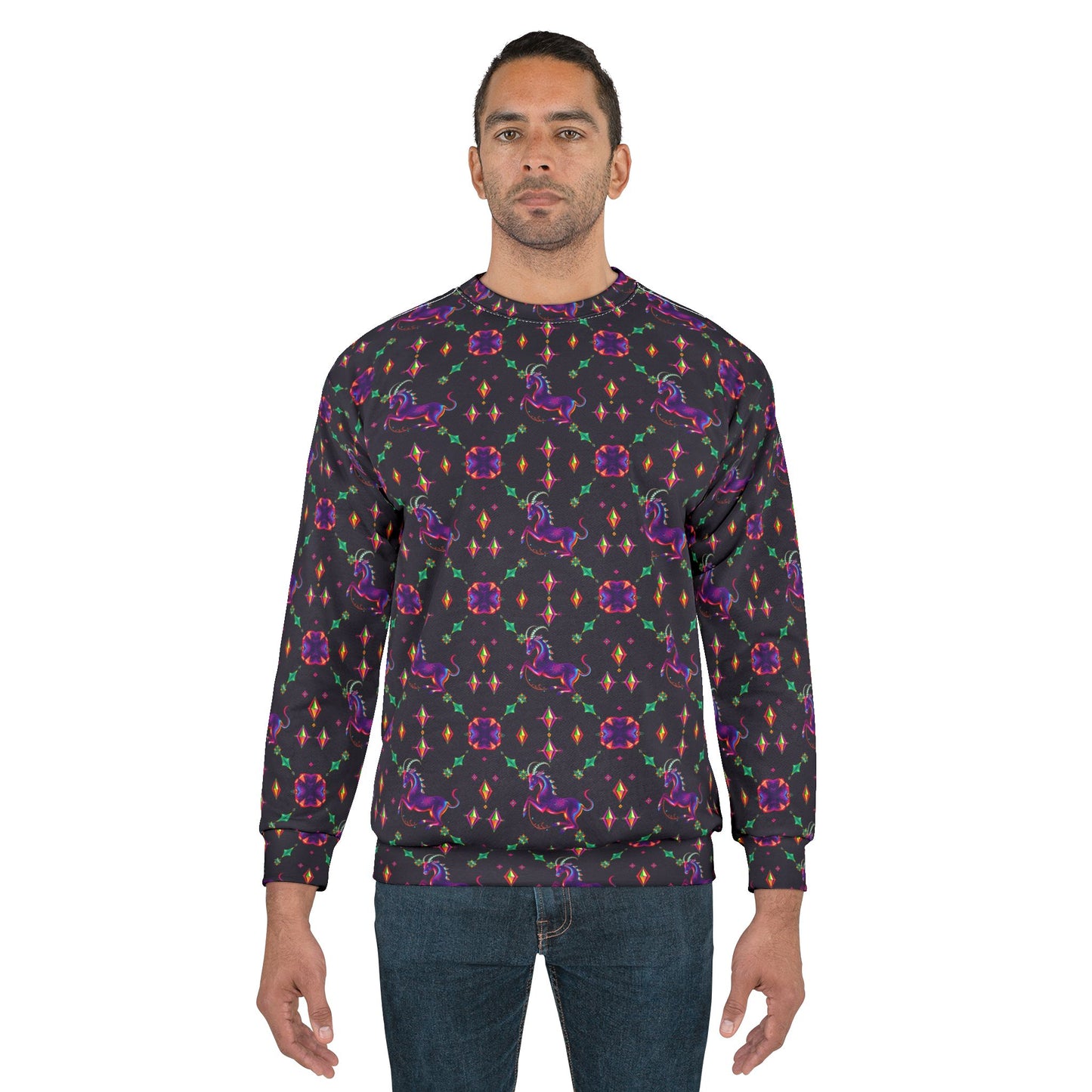 Unisex Sweatshirt (AOP), Capricorn, Zodiac v3, Jewel Pattern