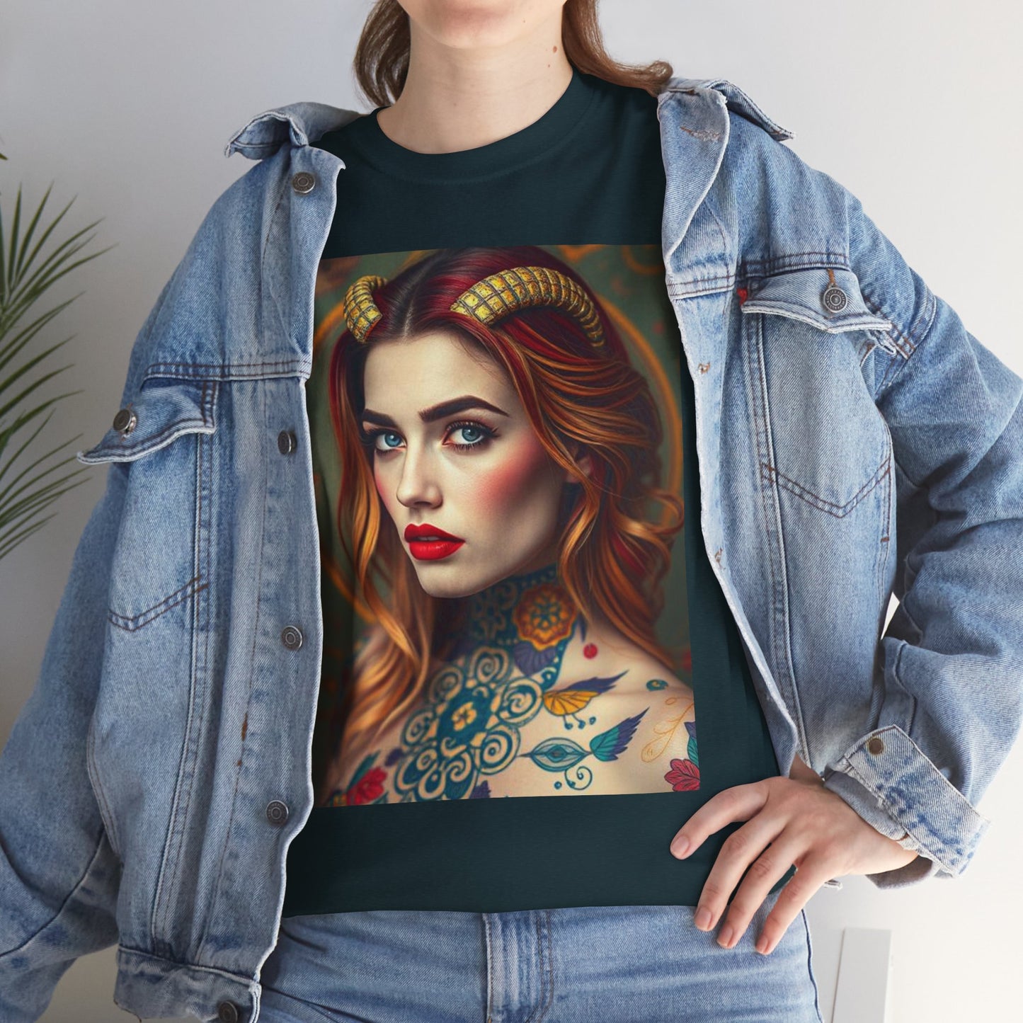 Unisex Heavy Cotton T-Shirt, Capricorn, Zodiac v3, Sexy Art