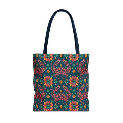 Tote Bag, (AOP), Cancer, Zodiac v1, Flower Pattern