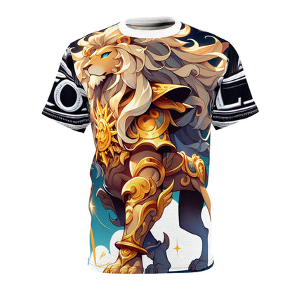 Unisex Cut & Sew T-Shirt (AOP), Armored Lion, Leo Zodiac Design, Regular fit, 100% Polyester