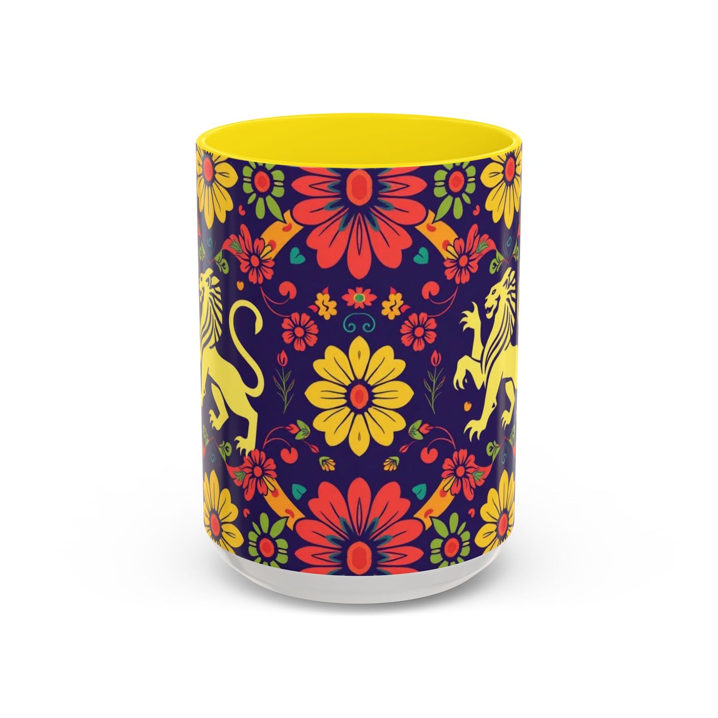 Accent Coffee Mug, Leo, Zodiac v3, Flower Pattern, (11, 15oz)