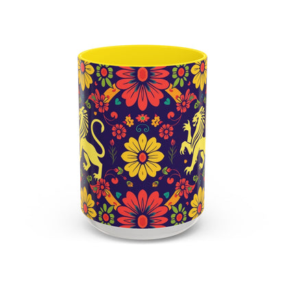 Accent Coffee Mug, Leo, Zodiac v3, Flower Pattern, (11, 15oz)