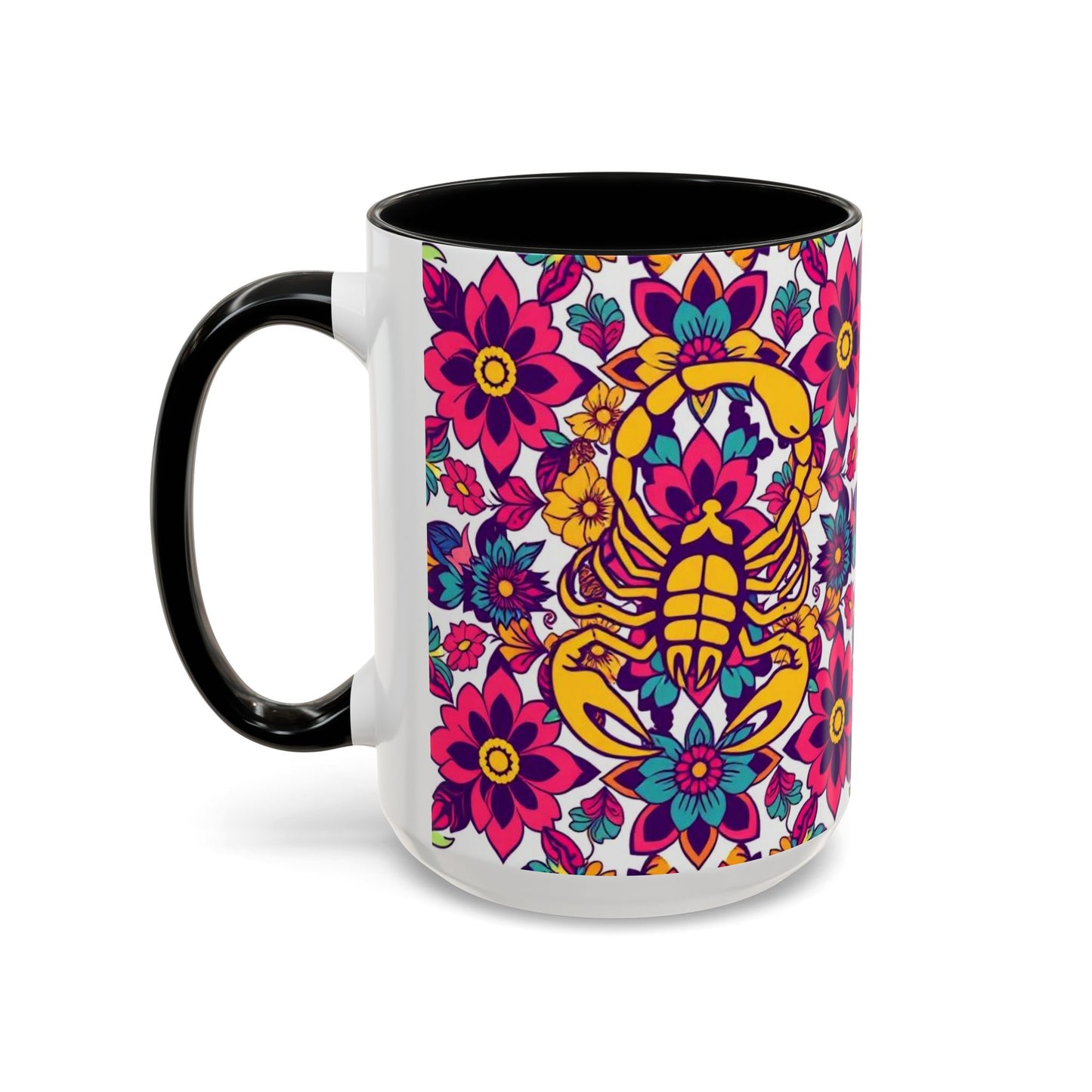 Accent Coffee Mug, Scorpio, Zodiac v2. Flower Pattern, (11, 15oz)