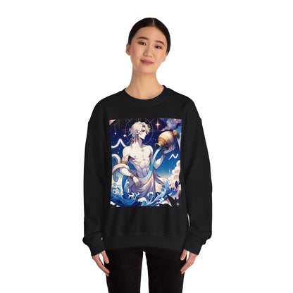 Unisex Heavy Blend™ Crewneck Sweatshirt, Anime Aqua God, Aquarius Zodiac Design