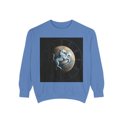 Garment-Dyed Sweatshirt, Unisex, Space Animal Design, Aquarius