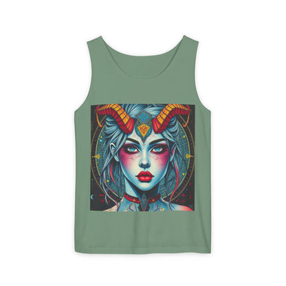 Unisex Garment-Dyed, Tank Top, Capricorn, Pop Art v1, 100% US cotton