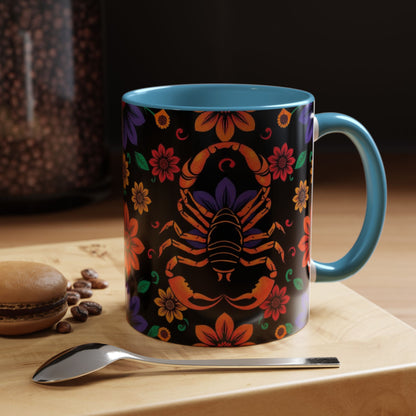 Accent Coffee Mug, Scorpio, Zodiac. Flower Pattern, (11, 15oz)