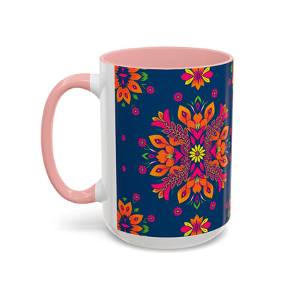 Accent Coffee Mug, Gemini, Zodiac v2, Flower Pattern, (11, 15oz)