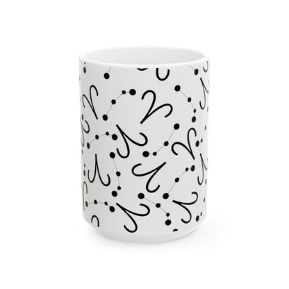 Ceramic Mug, (11oz, 15oz), Ceramic Coffee Mug, AOP, Constellation & Symbol, Aries Zodiac Design